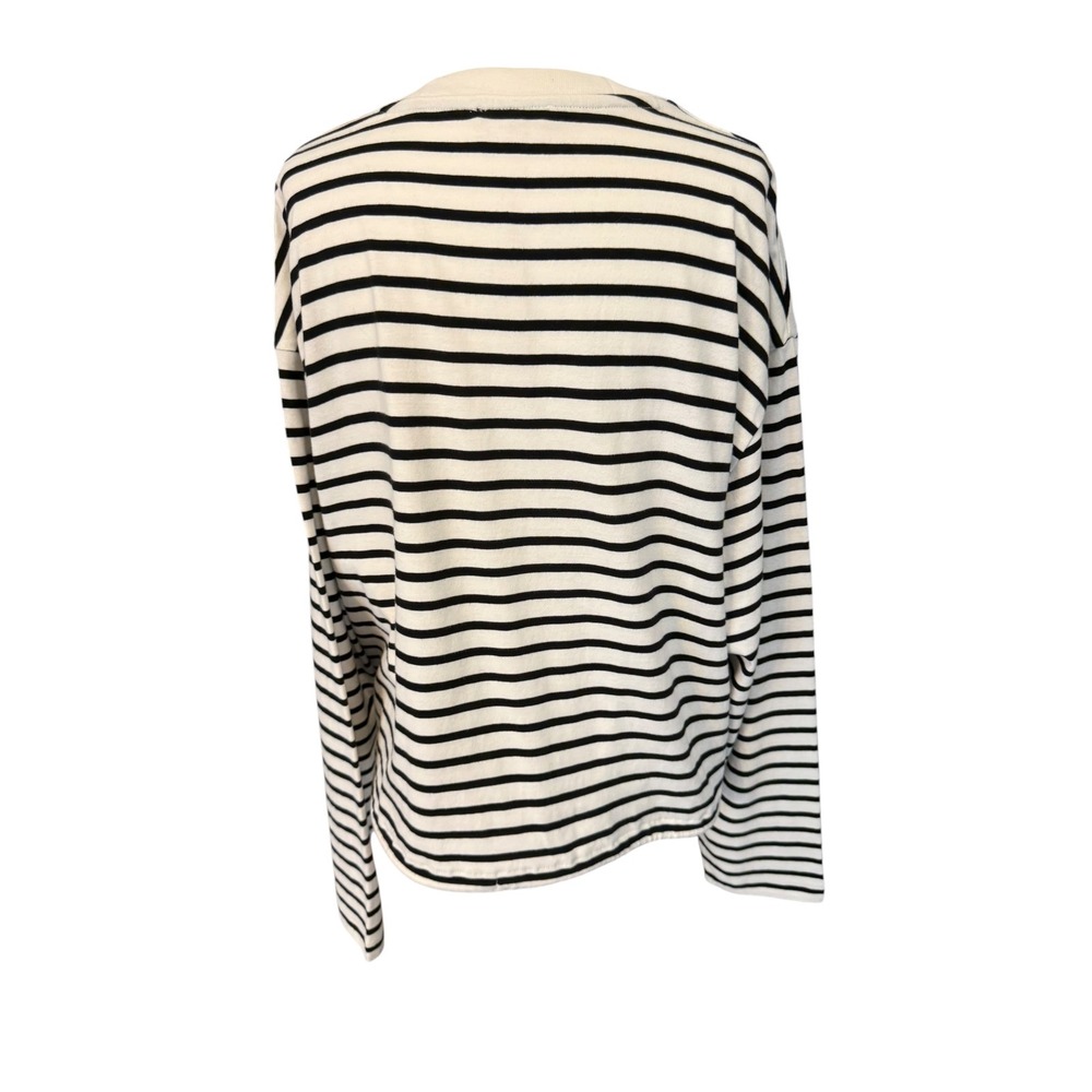 Madewell Womens Medium Striped Drawstring Hem Long Sleeve Cotton Top NZ385 White - Picture 3 of 7